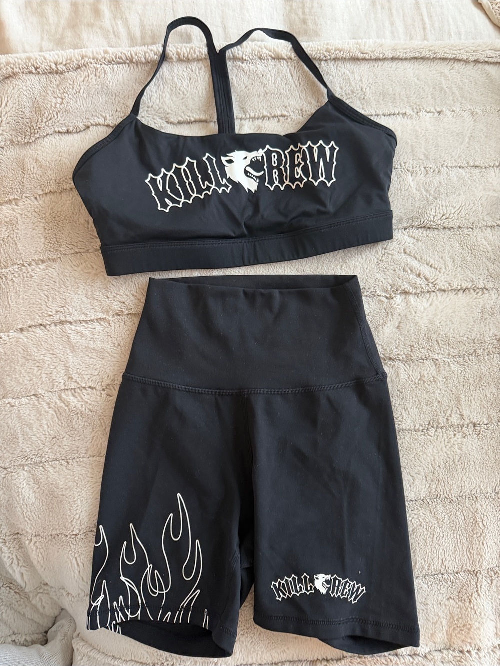 Kill Crew Black Flame Sports Bra & Biker Shorts Set XS/S